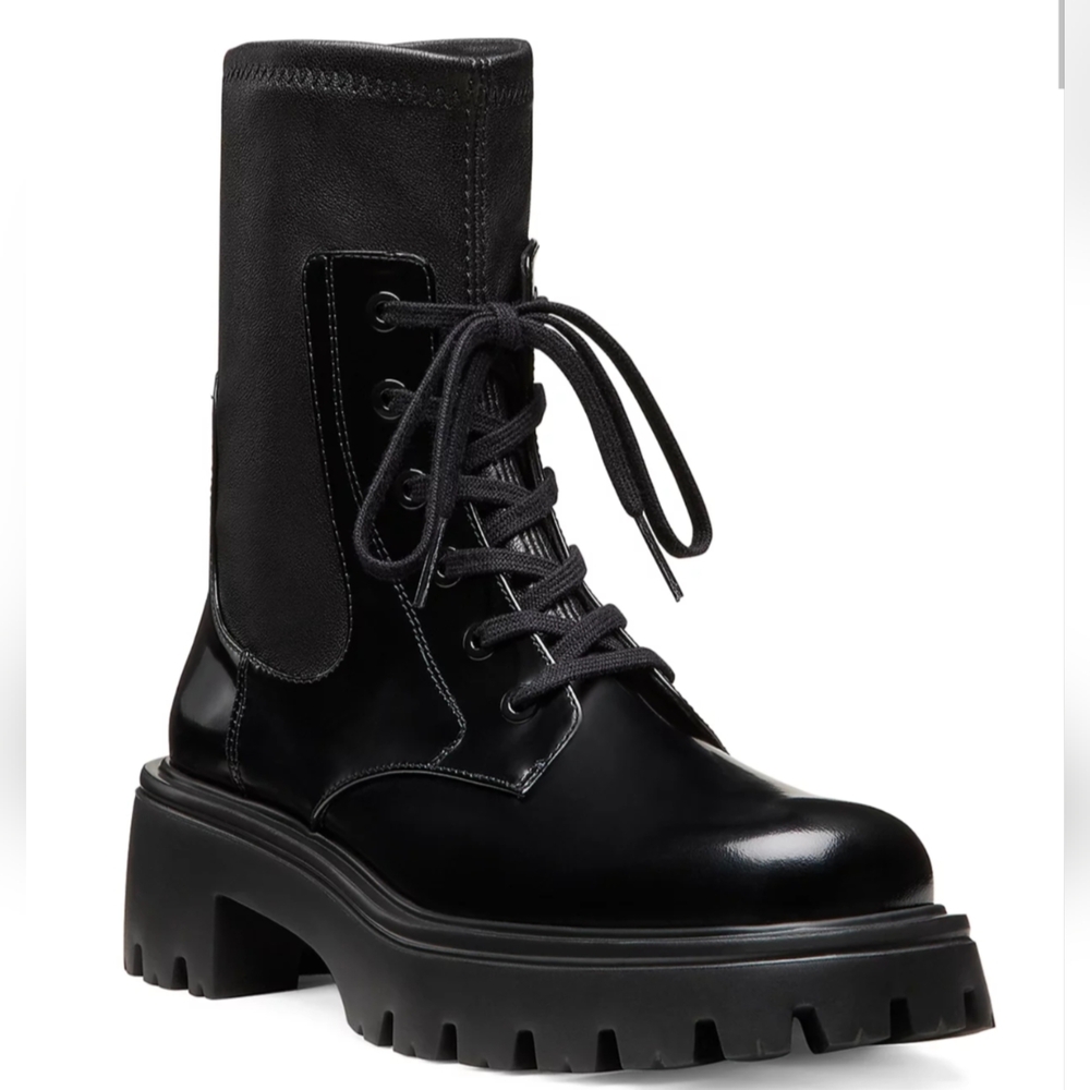 New Stuart Weitzman Everitt Black Combat Lace Up Ankle Booties Women's Boots